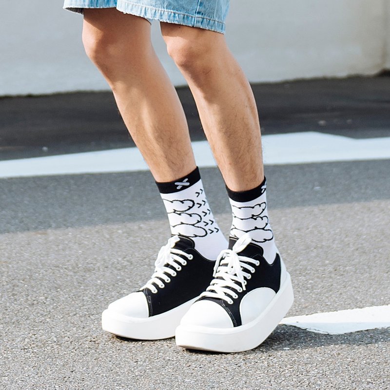 静电作用  黑/白 中性袜子 - 袜子 - 棉．麻 黑色