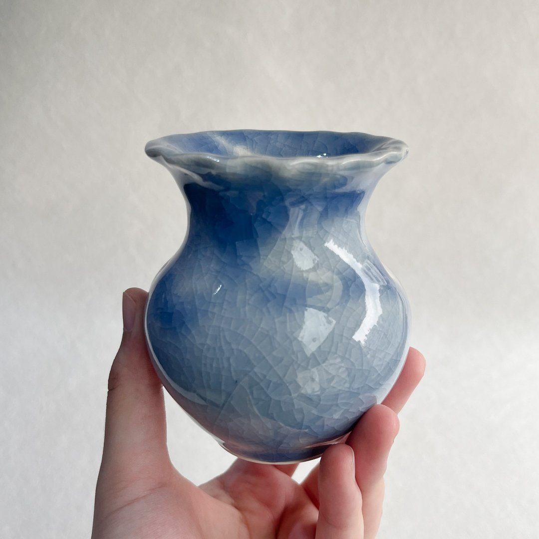 冰雪精灵。手工陶瓷花瓶 花器 陶艺 花道道具 陶器 母亲节礼物 - 花瓶/陶器 - 陶 蓝色