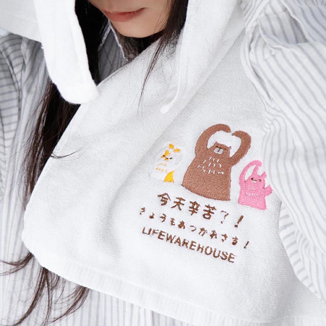 生活仓库・辛苦了刺绣毛巾 - 毛巾浴巾 - 棉 白色
