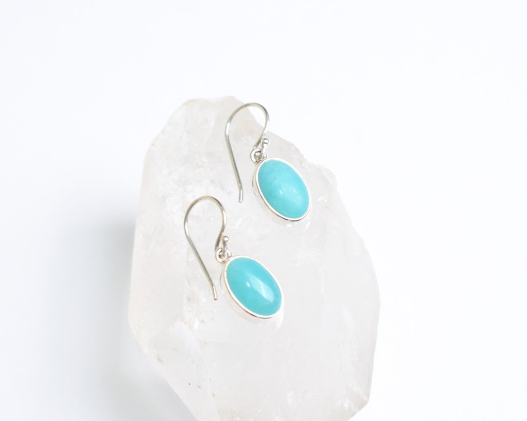 Silver925 Amazonite swaying earrings - 耳环/耳夹 - 宝石 蓝色