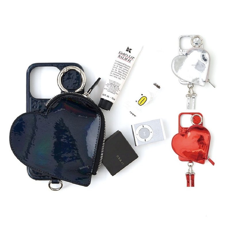 ajew glow 闪耀爱心造型拉链口袋手机壳(含背带) - 手机壳/手机套 - 人造皮革 红色