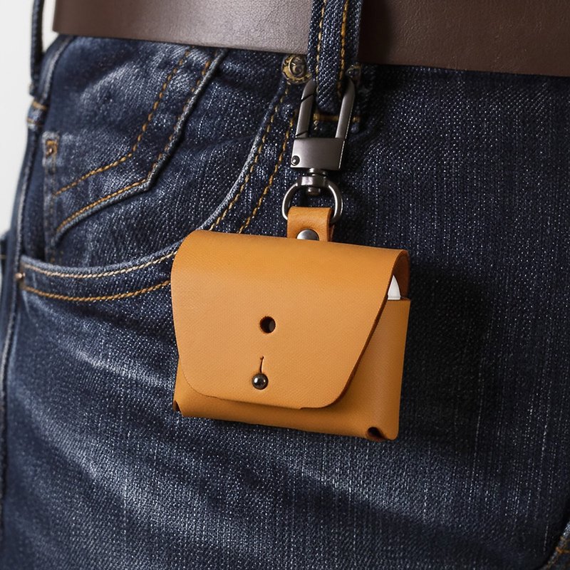 COZI-AirPods Pro 3代/ AirPods 4代 皮革保护套真皮收纳包 - 耳机收纳 - 其他材质 橘色