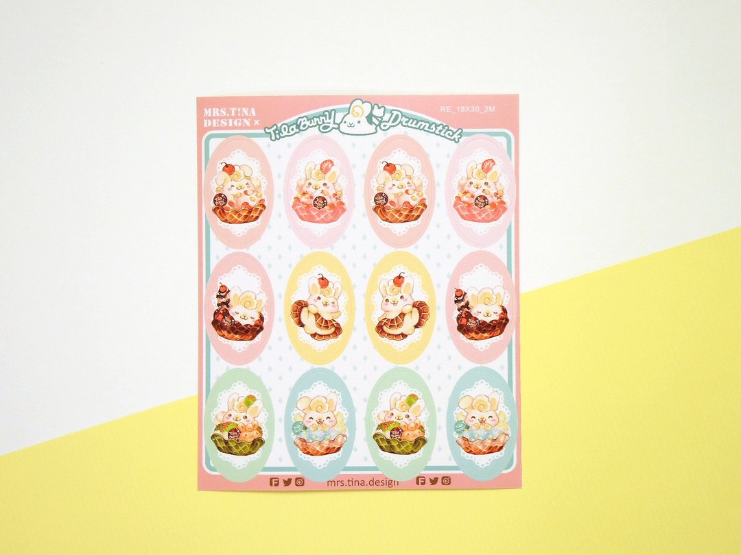 小圆贴纸-饼干冰淇淋兔 - 卡片/明信片 - 纸 多色