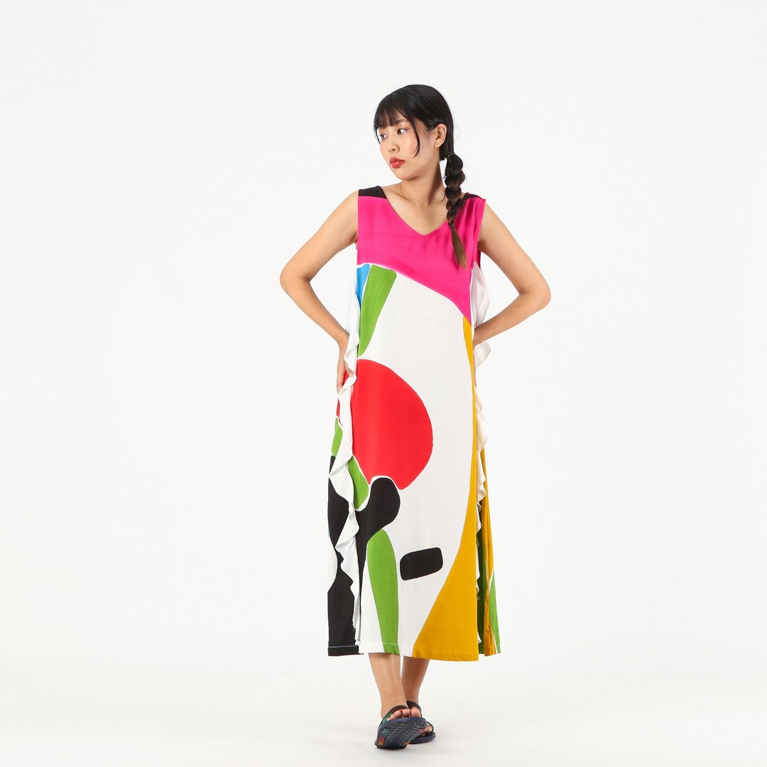 Long Dress Cotton Rayon Hand Paint Free Size - 洋装/连衣裙 - 棉 粉红色