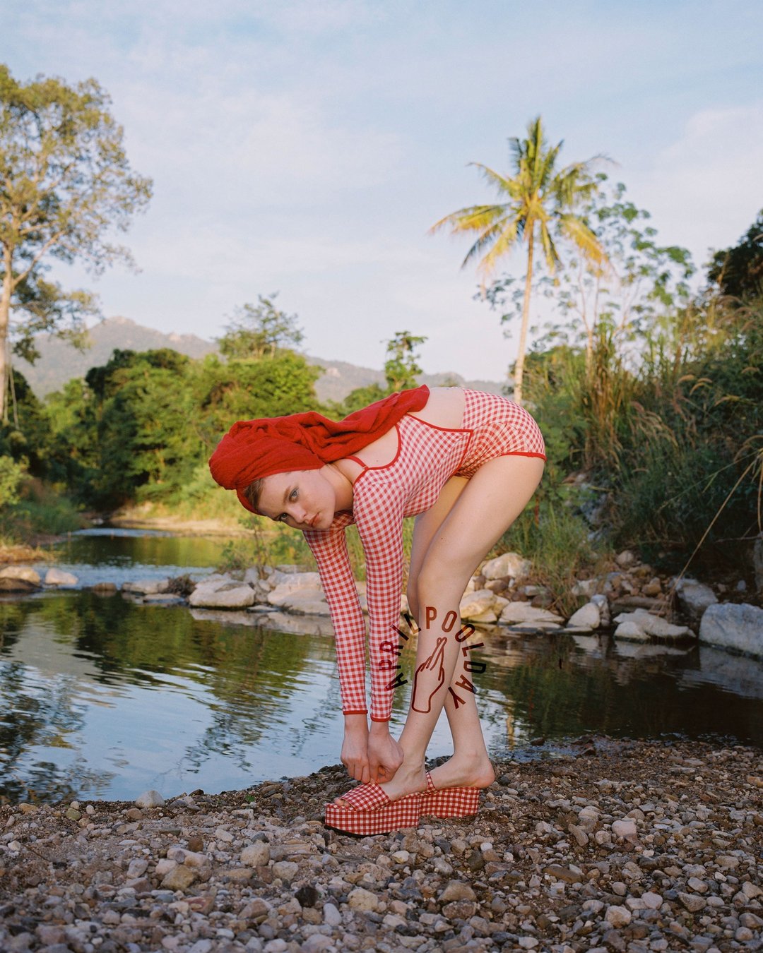 Aprilpoolday Swimwear / THE EXCLUSIVE / Red tartan / M - 女装泳衣/比基尼 - 其他材质 红色