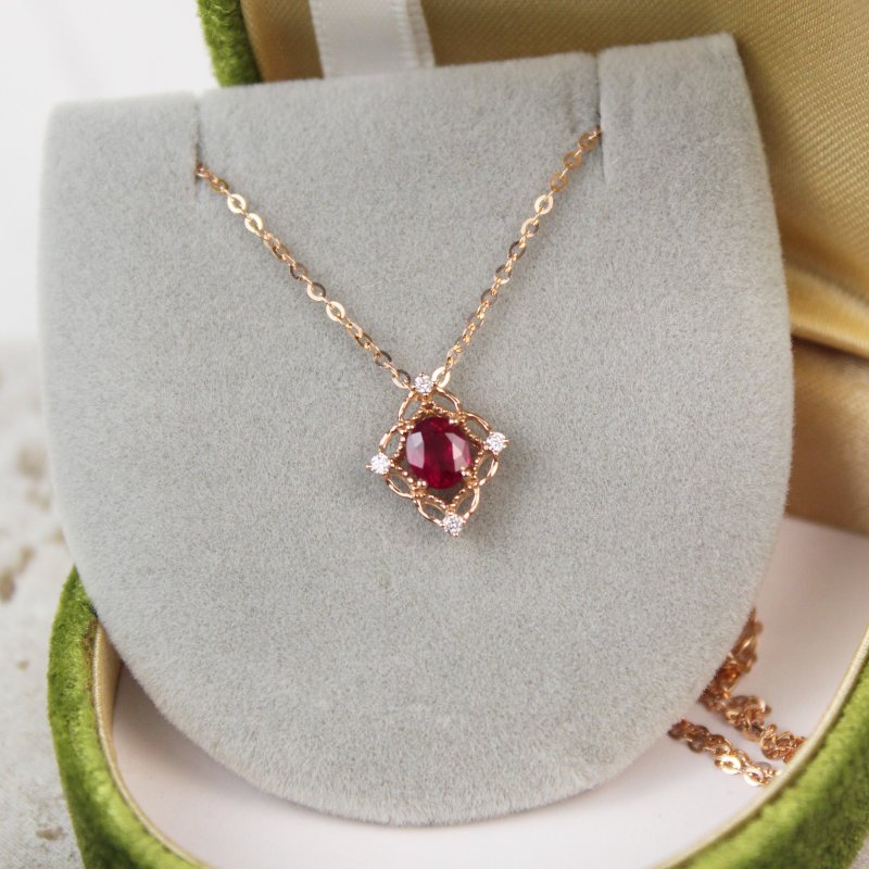 【复古窗花】18K 玫瑰金 红宝石复古滚边项链 红宝石 钻石 - 项链 - 贵金属 红色