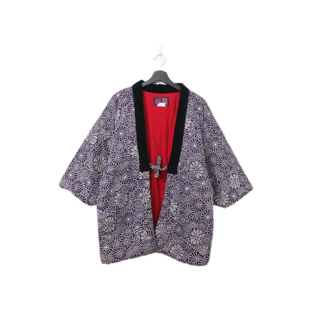 Back to Green-日本带回袢天 深紫色 满版花朵 pt-30/vintage - 男装外套 - 棉 