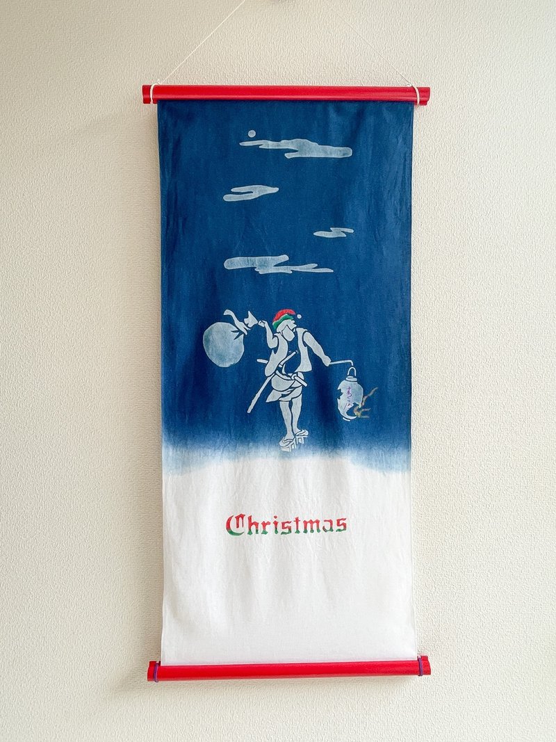 日本制 Christmas Tenugui 蓝染手巾 圣诞老人 浮世绘 武士 圣诞节 Santa Claus 版印染色 aizome 月亮 - 其他 - 棉．麻 蓝色