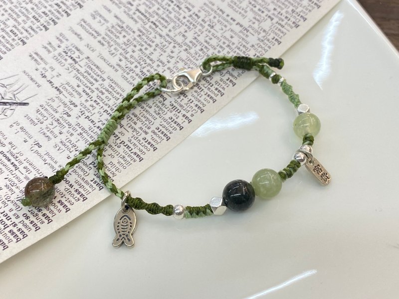 绿色系水晶  不规则设计编绳手链 事业工作运 - 手链/手环 - 纯银 