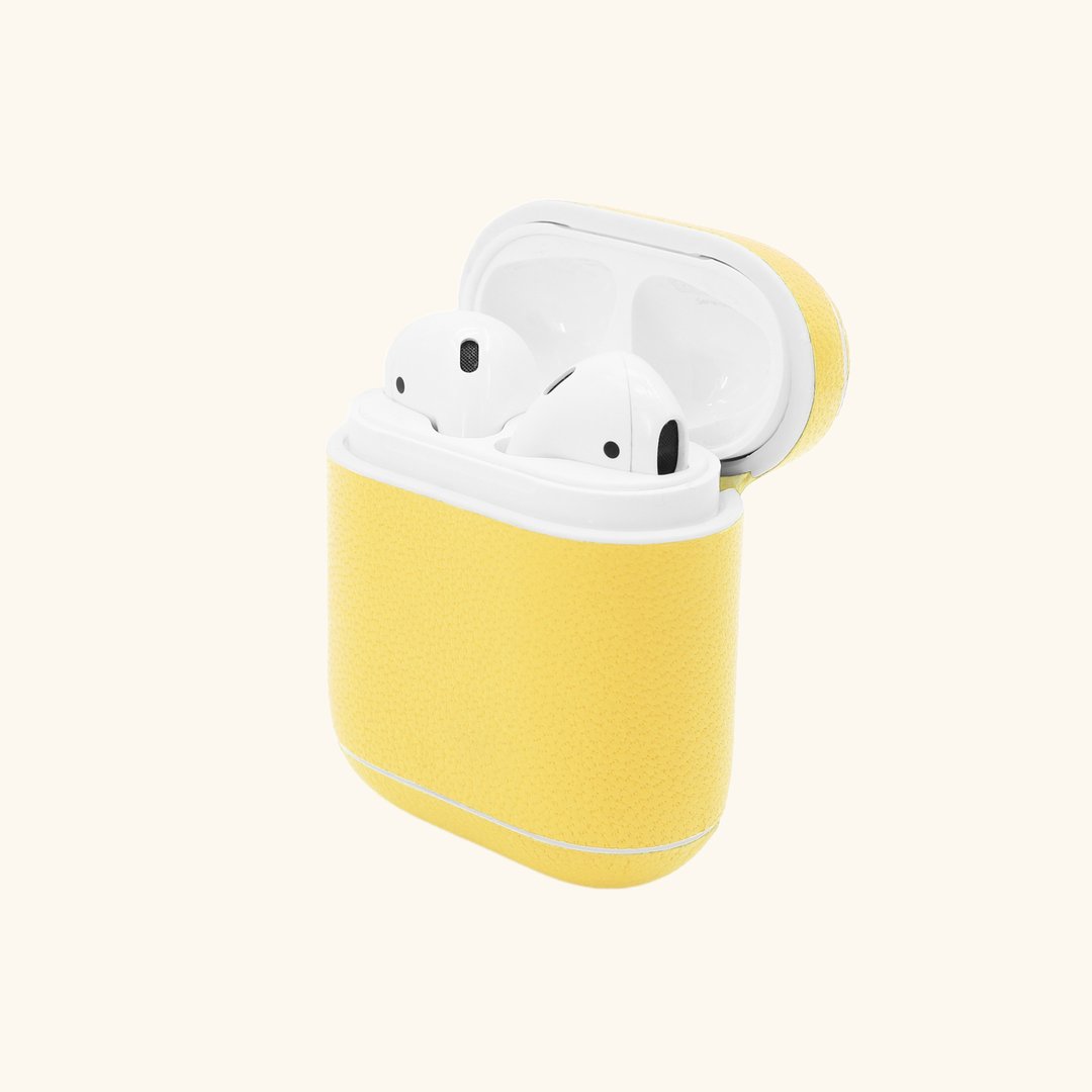 【换季特卖】真皮革柠檬黄色马卡龙AirPods收纳皮套/AirPod保护套 - 数码小物 - 真皮 黄色