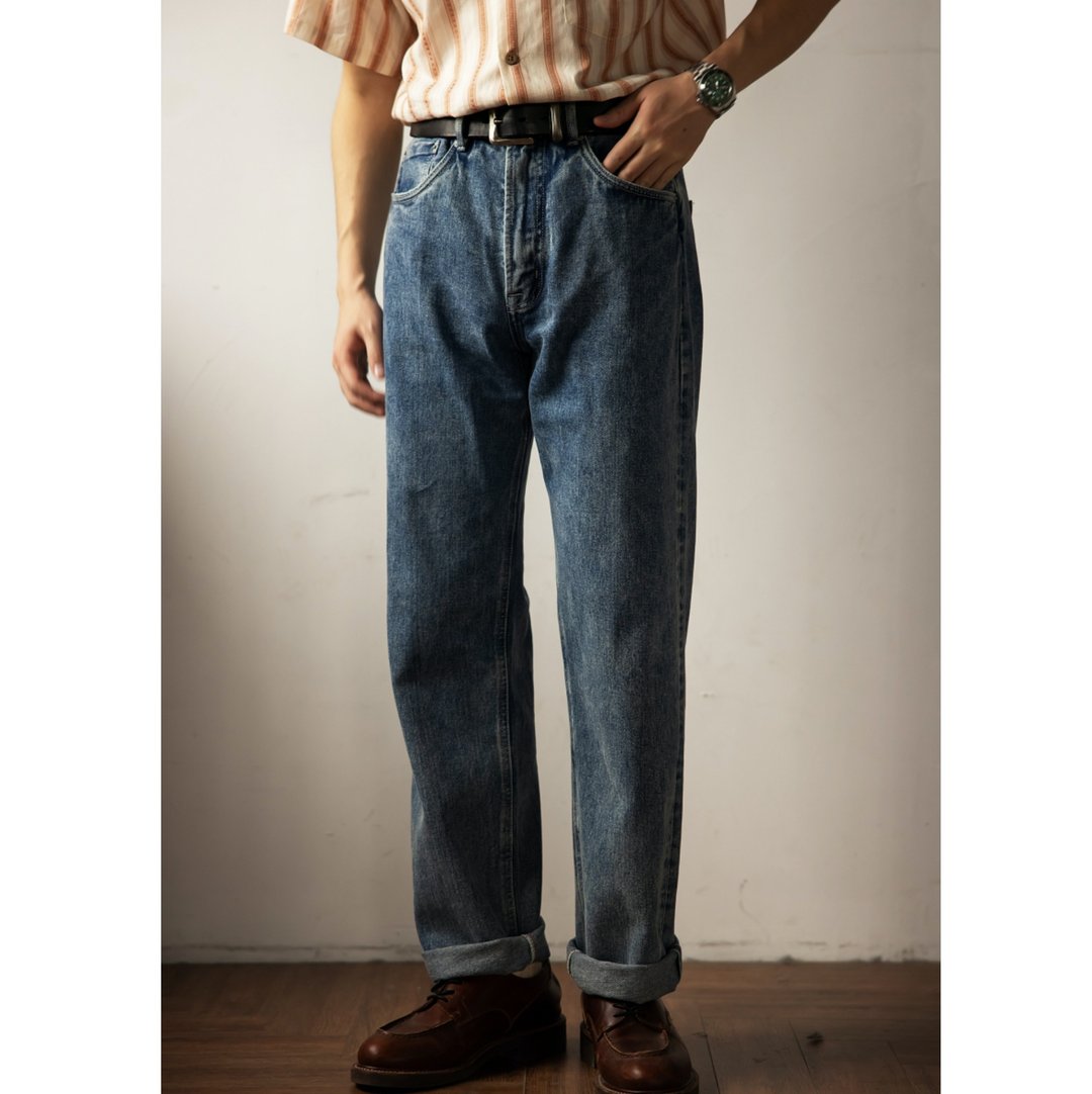 牛仔裤 12oz 水洗蓝 预缩处理 已脱浆 501版型 Wash Blue Jeans - 男士长裤 - 棉 蓝色