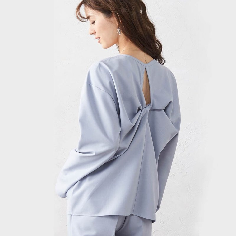 日本制【SHONAGON】后开扭结气质上衣 - 女装上衣 - 其他人造纤维 蓝色