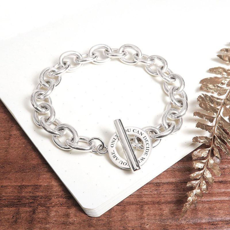 刻字订制 经典厚版 OT扣圆圈手链【长文刻字版】 925纯银手链 - 手链/手环 - 纯银 银色