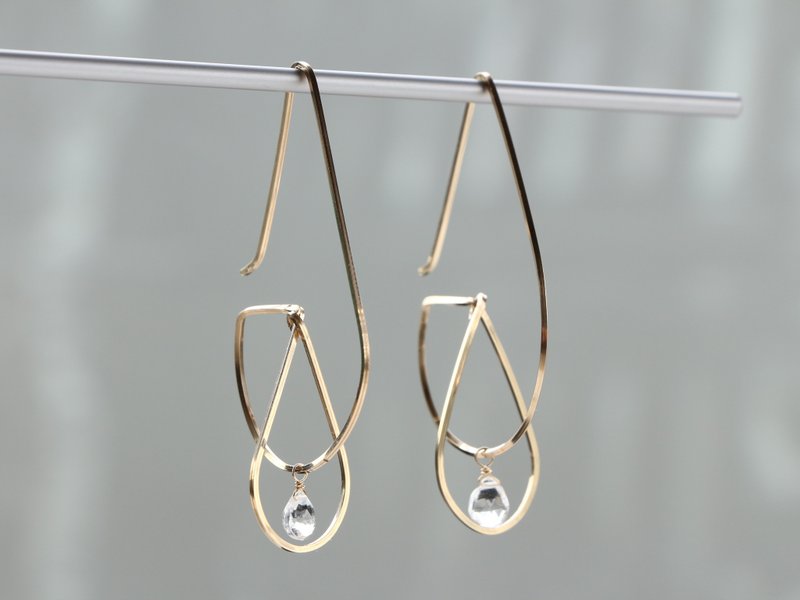14 kgf - Floating in the drop pierced earrings - 耳环/耳夹 - 宝石 金色