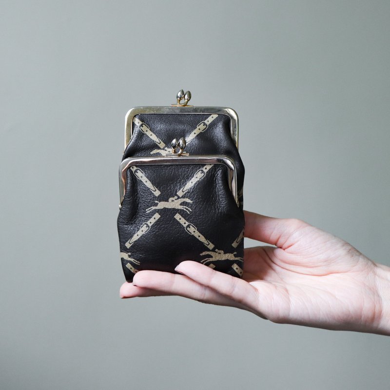 Vintage Longchamp 深咖啡小型双层印花口金包 零钱包 - 零钱包 - 真皮 多色