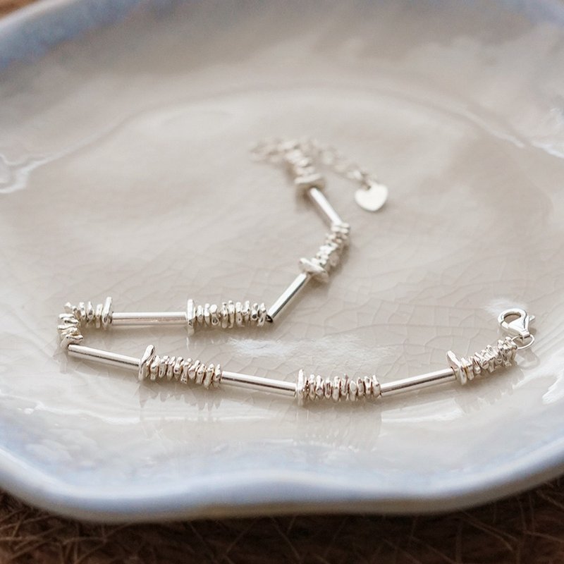 925纯银串珠手链 大地之歌纯银手链 石块银块重工 女生圣诞礼物 - 手链/手环 - 纯银 银色