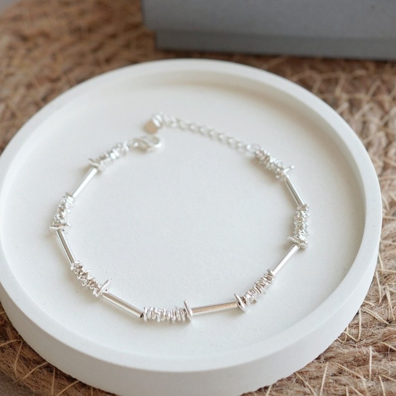 925纯银石块串珠手链 简约个性 大地之歌纯银手链 圣诞礼物礼盒 - 手链/手环 - 纯银 银色