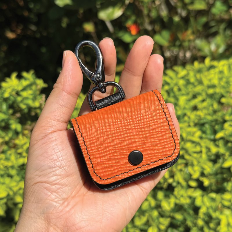 【AirPods保护套】橙色十字纹牛皮/1/2/3/4/Pro3代皮革收纳套 - 耳机收纳 - 真皮 橘色