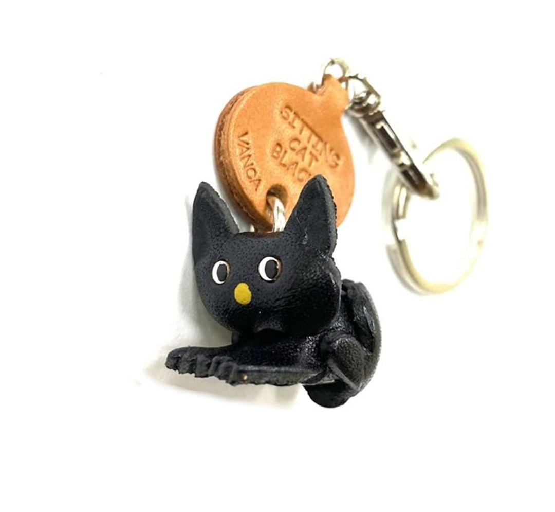 黑猫 坐姿 真皮钥匙圈 日本制造 VANCA CRAFT - 钥匙链/钥匙包 - 真皮 黑色