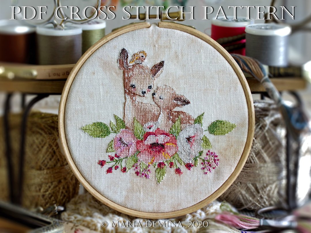 Mom And Baby Deer PDF cross stitch pattern - 手工艺教程/工具书 - 其他材质 