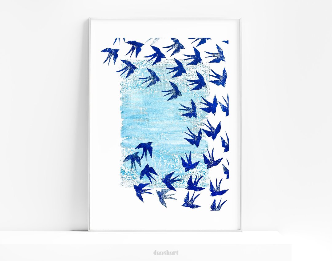 雀印刷品 Linocut 海报可打印墙壁艺术卧室插画装饰 - 电子手绘真人画像/绘画/插画 - 其他材质 