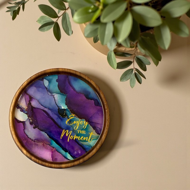 酒精墨水艺术优质胡桃木杯垫 - Enjoy Moment - 摆饰 - 其他材质 多色