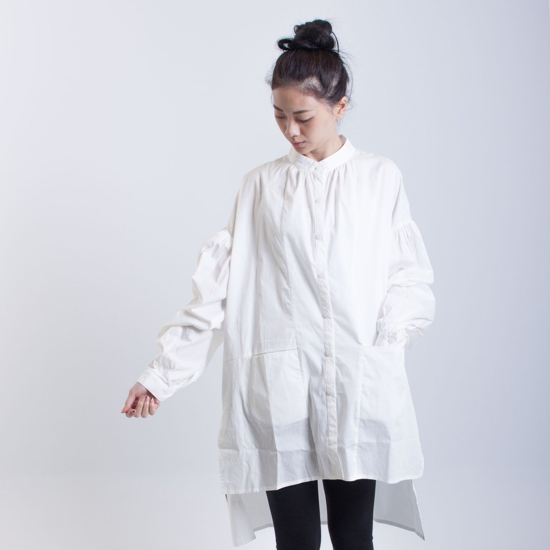 抓皱衬衫 白 - 女装衬衫 - 棉 白色