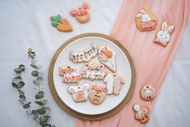 女兔宝宝 收涎饼干 糖霜饼干 - 手工饼干 - 新鲜食材 粉红色