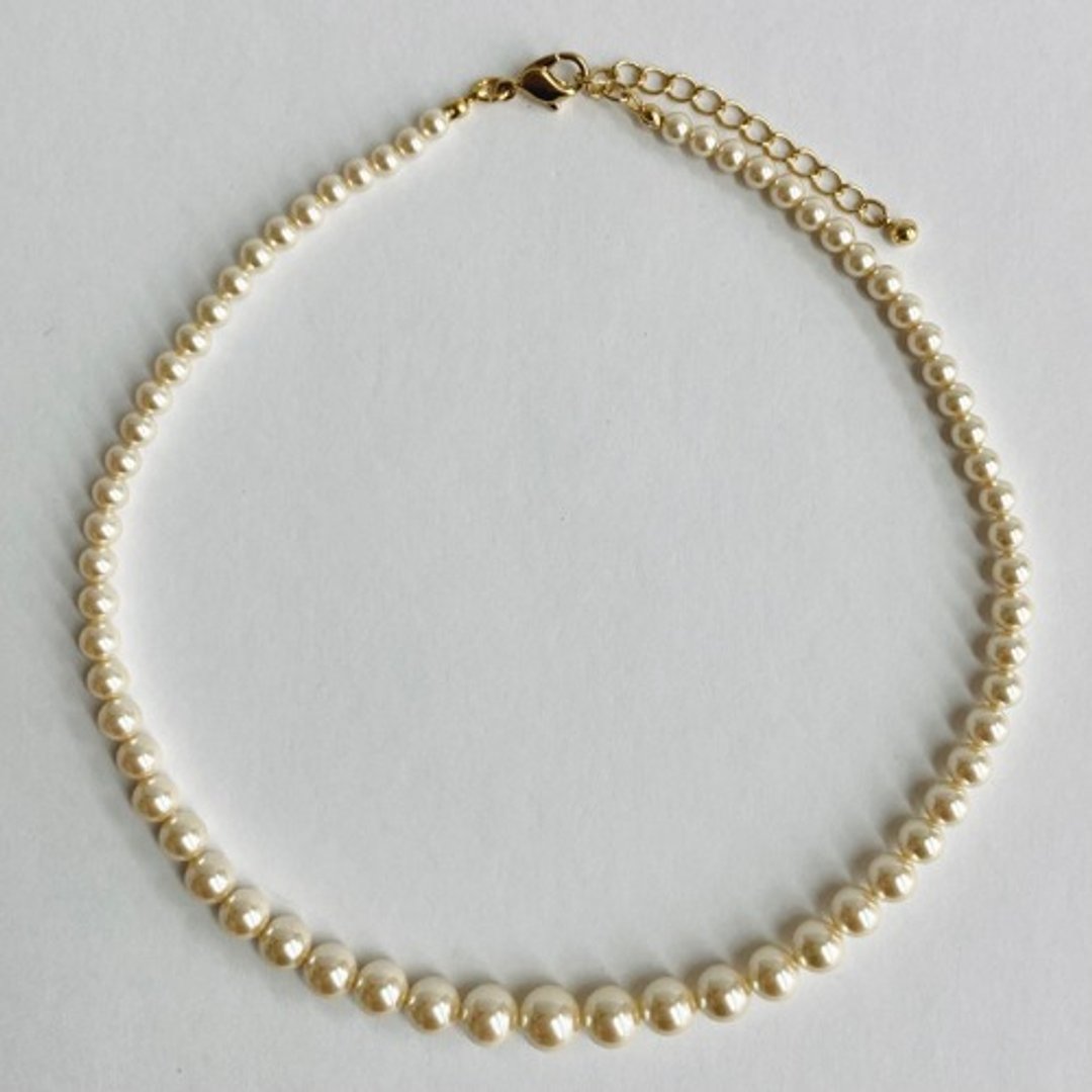 玻璃珍珠渐层颈链 / 4x8mm 约35cm+5cm / 奶油色 / G / 日本制 - 项链 - 玻璃 金色