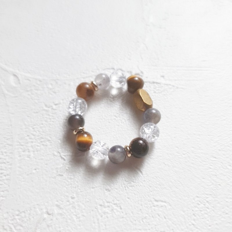 定心金石 天然晶石食指戒 (堇青石.虎眼石.爆花白水晶)考生必备 - 戒指 - 水晶 紫色