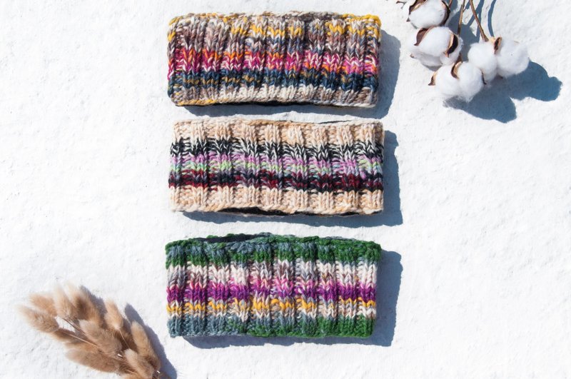 手工纯羊毛编织发带/编织缤纷发带/钩织发饰/手工麻花发带-水果茶 - 发带/发箍 - 羊毛 多色