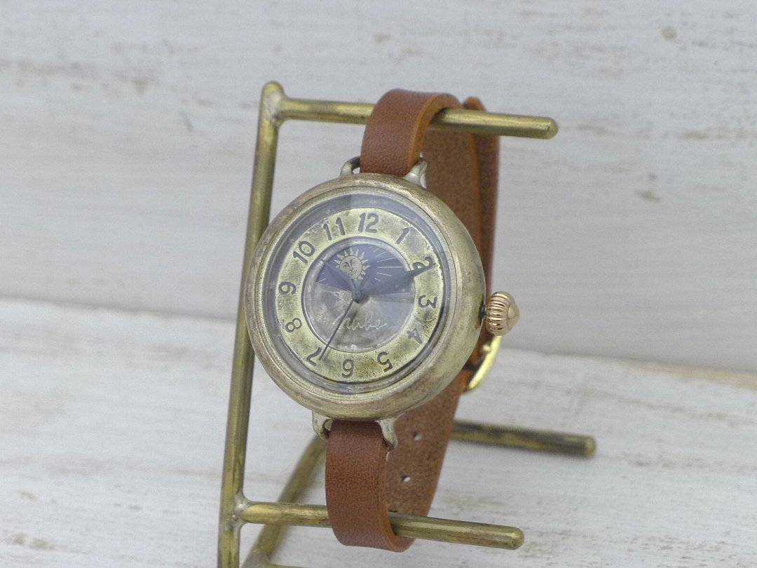 SCARAB-BS&M 34mm Round Case Brass (Brass) Sun&Moon Handmade Watch (378S&M) - 女表 - 铜/黄铜 金色