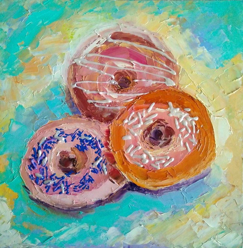 甜甜圈原创油画甜点墙艺术食品厨房装饰油画油画原作 - 海报/装饰画/版画 - 其他材质 多色