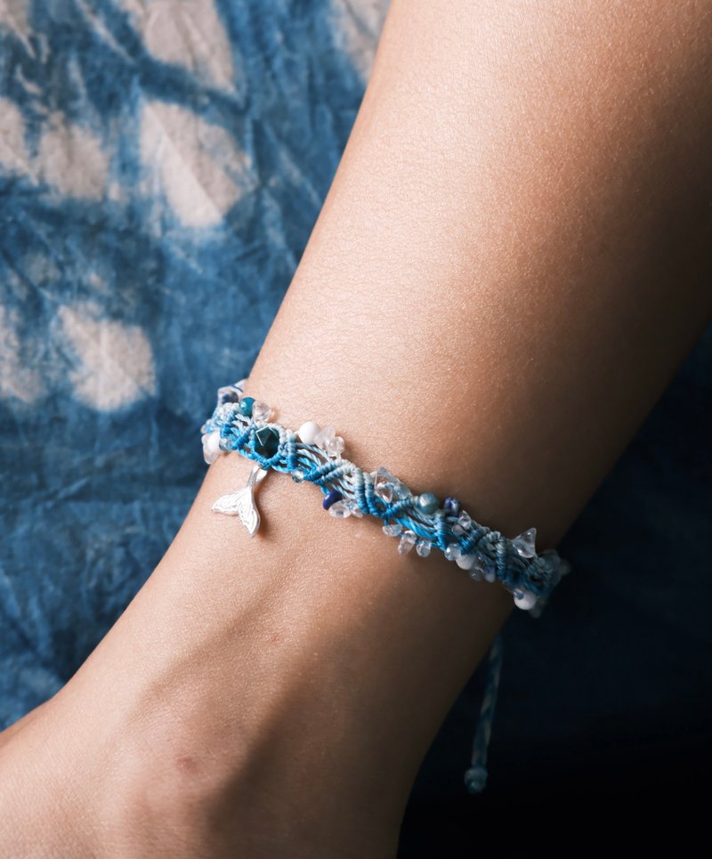 纯银鱼尾矿石编织脚绳//蓝虎眼|白水晶|蓝磷灰|青金石 - 脚链/脚环 - 水晶 