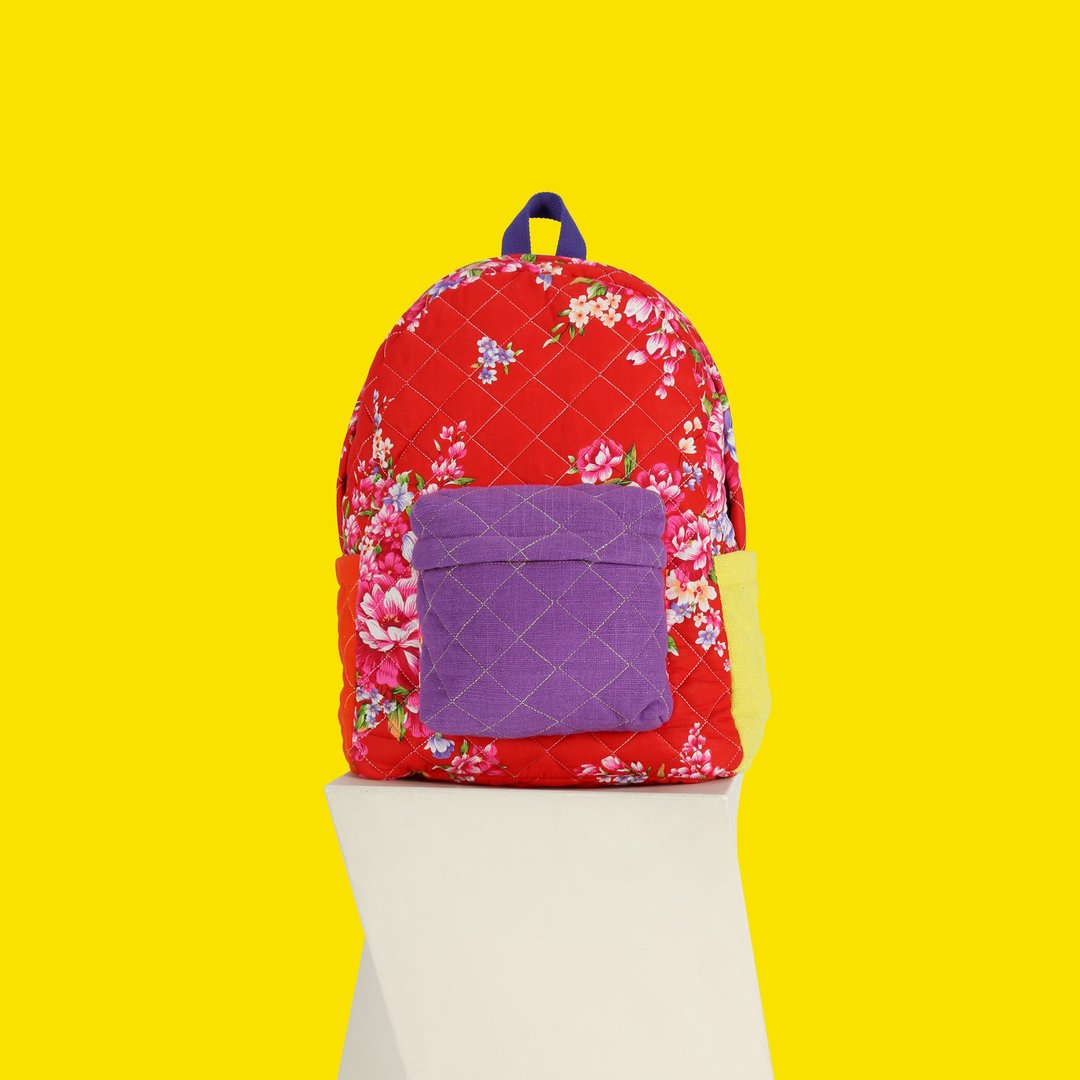 【不要叫我客家花布】大后背包/红色 - 后背包/双肩包 - 棉．麻 红色