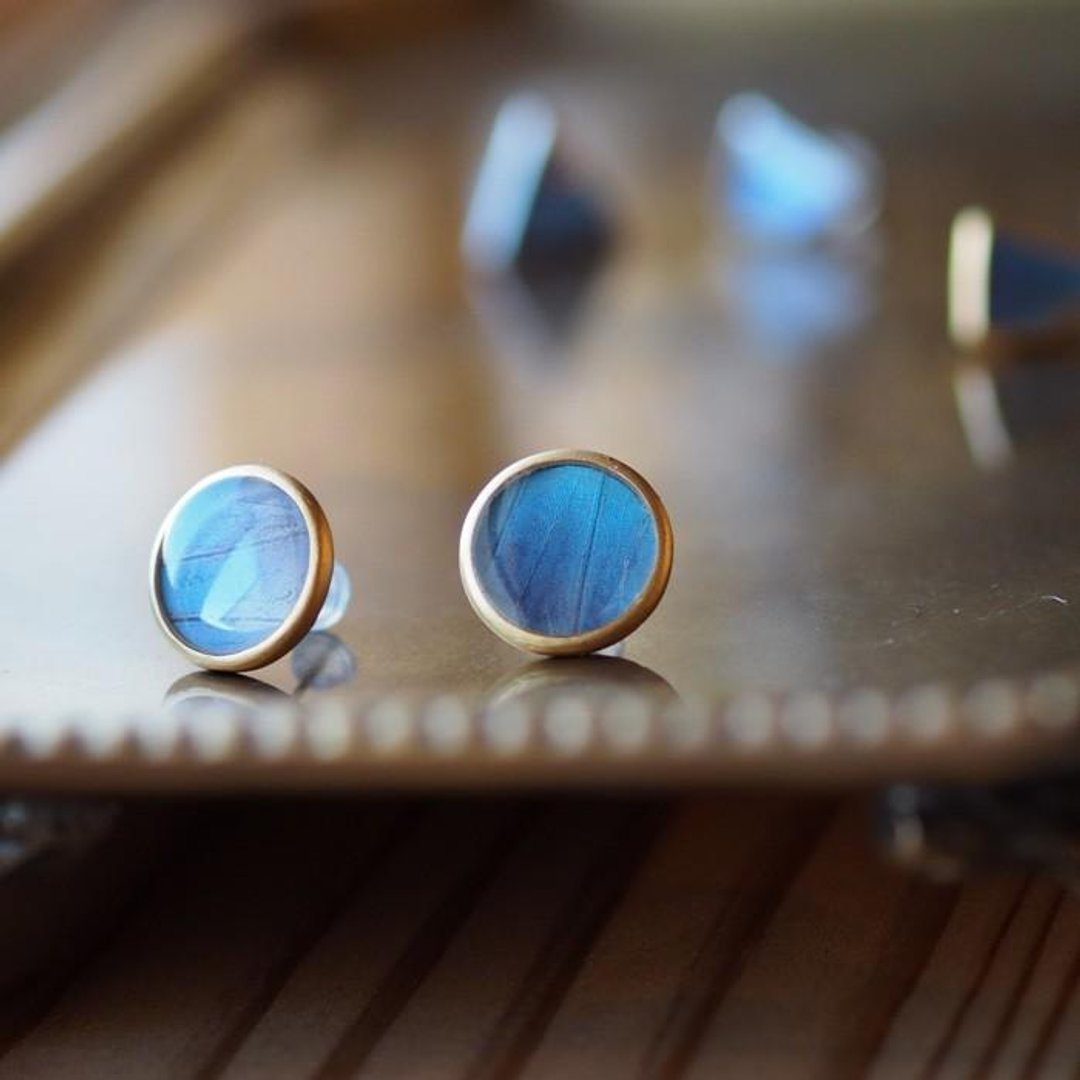Morpho Butterfly Splash Earrings Brass K18GP Pair - 耳环/耳夹 - 其他金属 蓝色