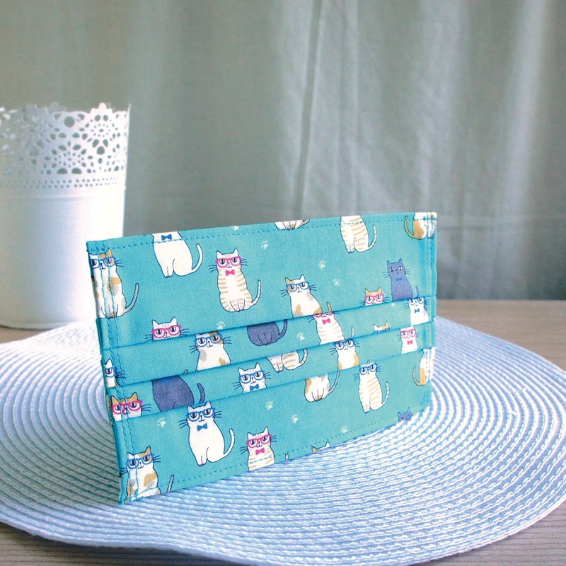 Lovely日本棉布【眼镜猫口罩套、绿】大人版纸口罩使用E - 口罩 - 棉．麻 绿色