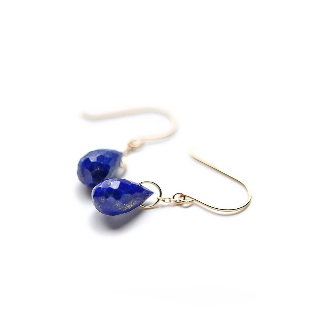 December Birthstone Lapis Lazuli (Briolette Cut) K10 Hook Earrings ~ESPOIR~ - 耳环/耳夹 - 宝石 蓝色