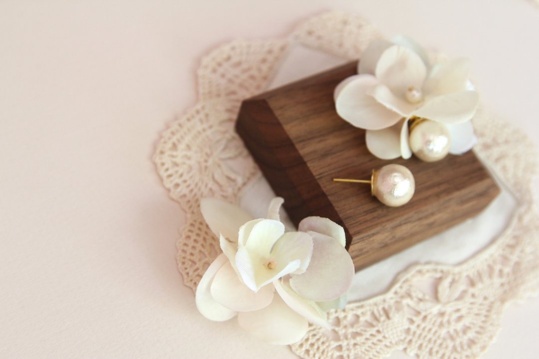 耳环 饰品 花耳环 花办耳环 珍珠耳环 干花耳环 少女风 日系作品 - 耳环/耳夹 - 丝．绢 粉红色