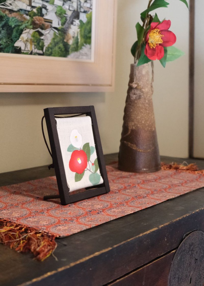 京都手绘亚麻画框-山茶花 - 摆饰 - 棉．麻 