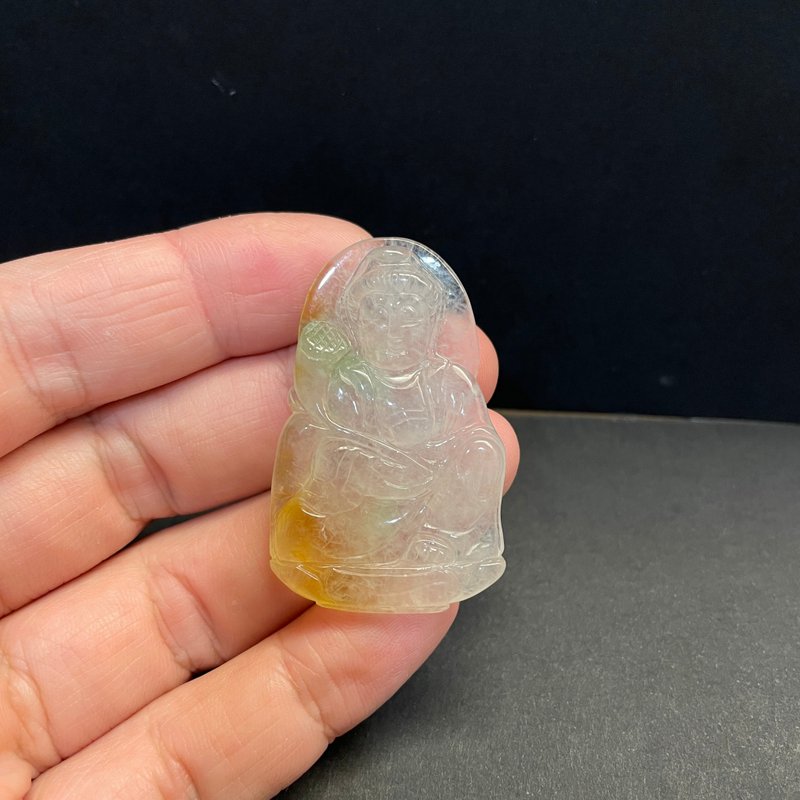 瀚玉珠宝 天然三彩玻璃种翡翠 莲华翡翠观音 天然缅甸玉玉佩 附中 - 其他 - 玉石 