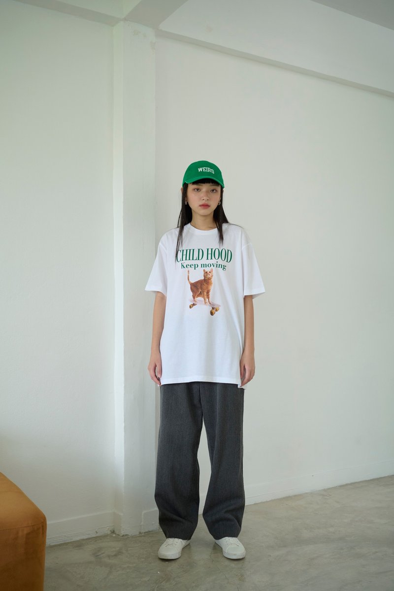 上衣 HAY : Child Hood Keep Moving T-Shirt - White / Nude (unisex) - 女装 T 恤 - 棉．麻 