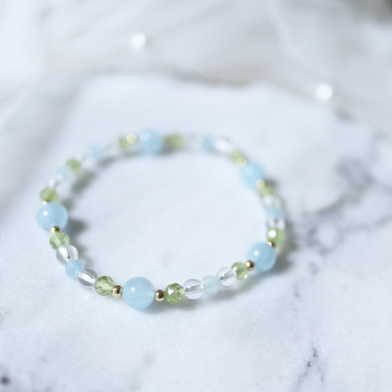 天然石系列柒  海蓝宝 橄榄石 白水晶 手链 - 手链/手环 - 宝石 蓝色