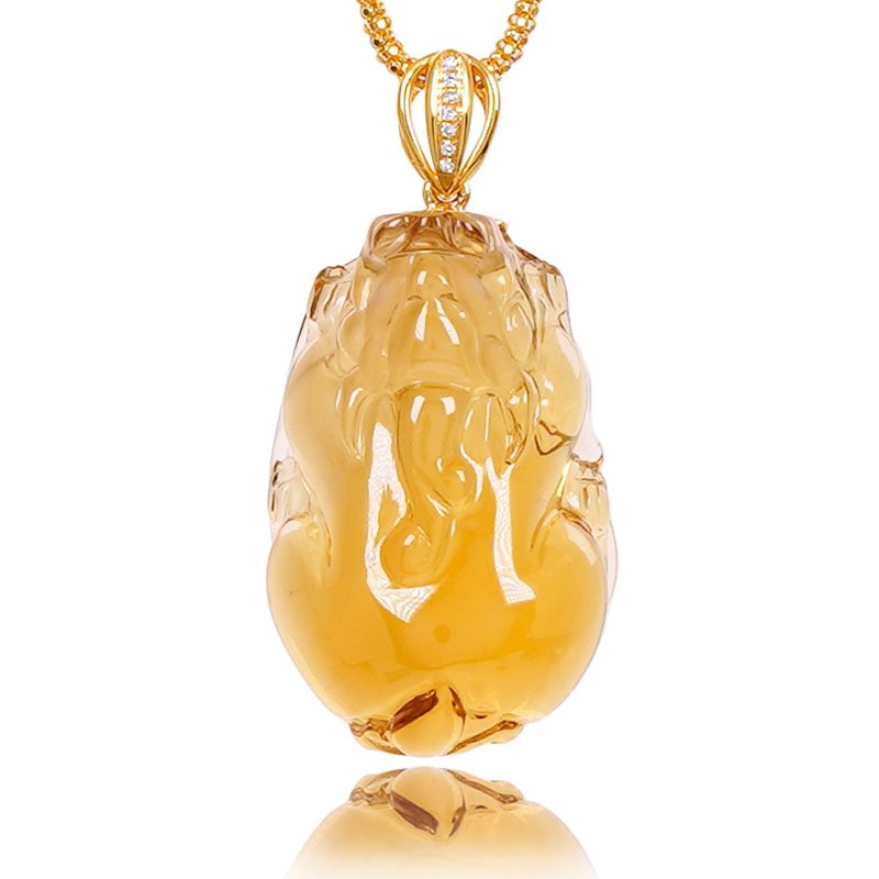 【正佳珠宝】黄水晶 顶级暴力黄 13.1g 招财貔貅 黄水晶吊坠 - 项链 - 半宝石 多色