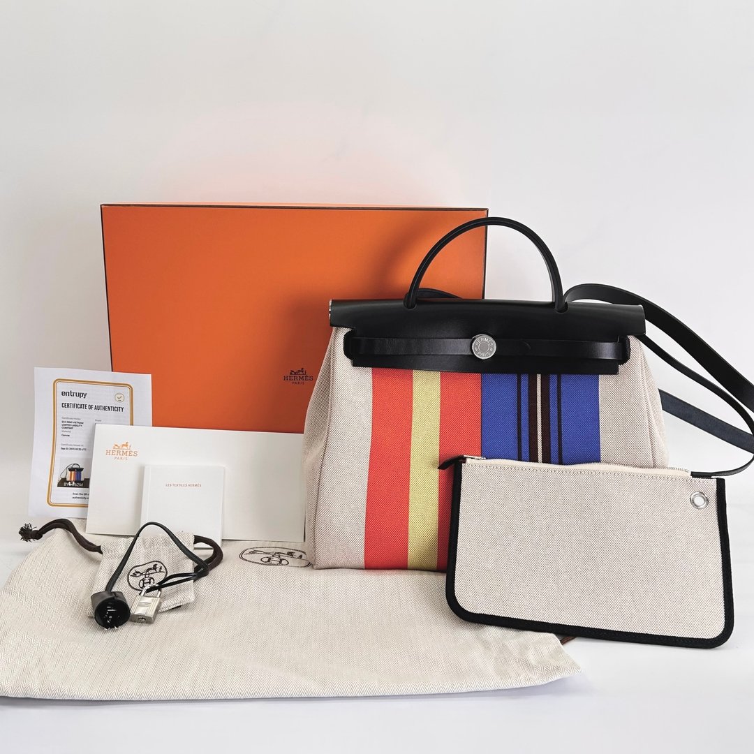 Hermès Herbag 31 W刻 条纹帆布拼皮革马术风 全配件包膜未拆 - 手提包/手提袋 - 真皮 多色