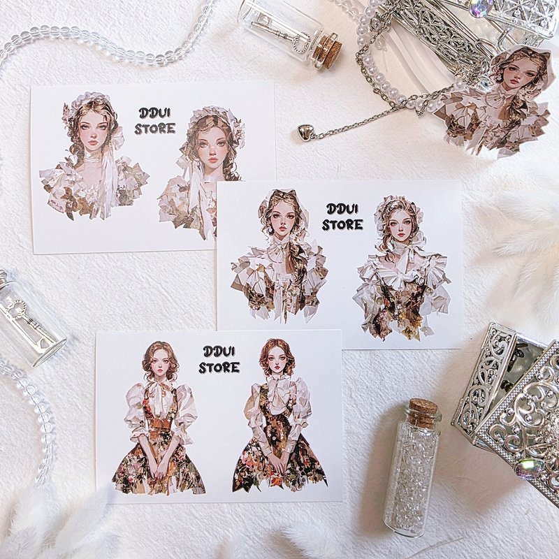 棕复古女孩装饰纸 - 贴纸 - 纸 卡其色