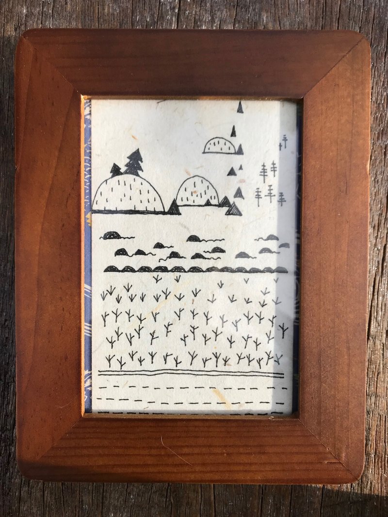 心田/手绘作品 小框 装饰 插画 田间 山 大地 树 手纸 - 海报/装饰画/版画 - 纸 白色