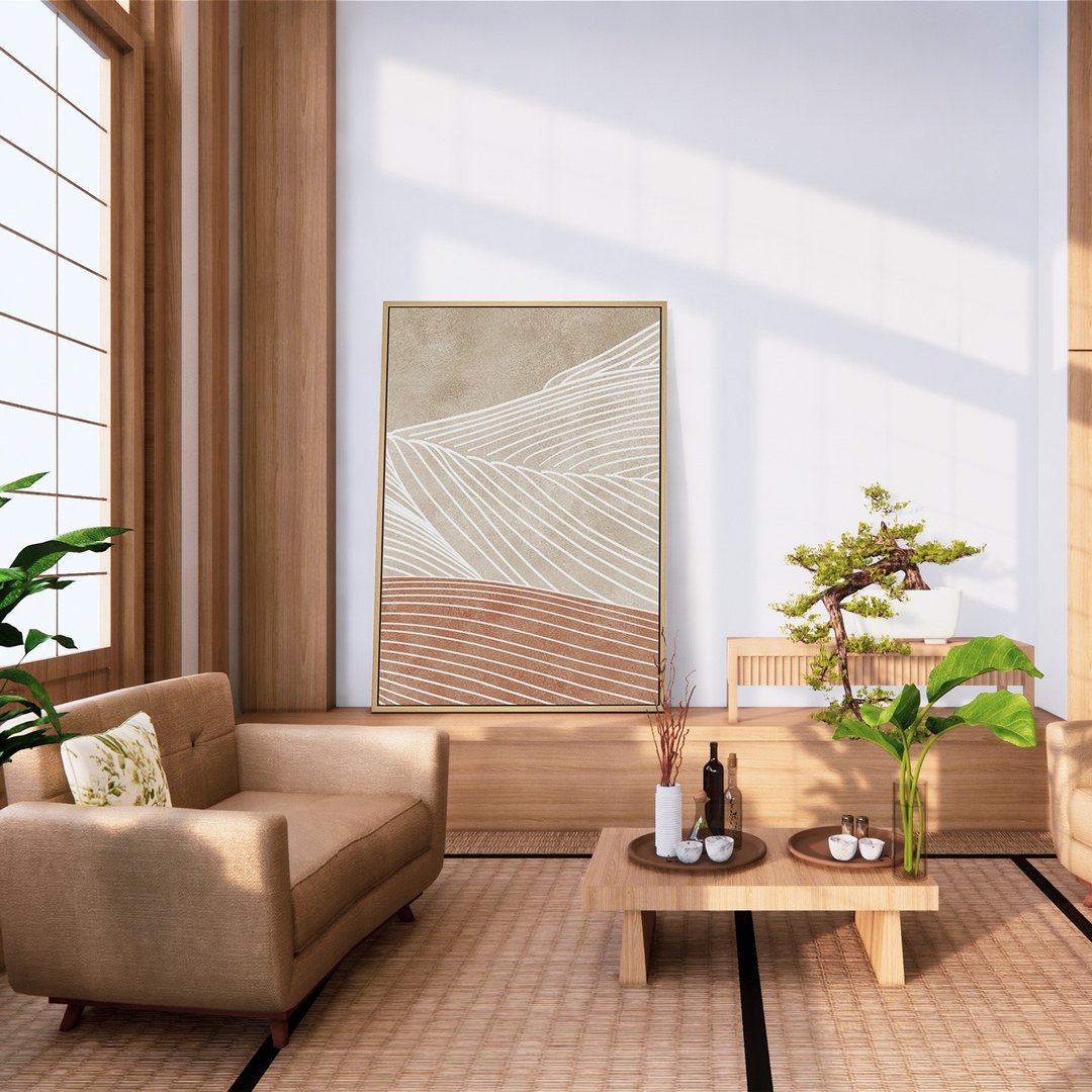 红日东升 I - 暖色系线条日式挂画/客厅挂画/居家布置 - 海报/装饰画/版画 - 棉 卡其色