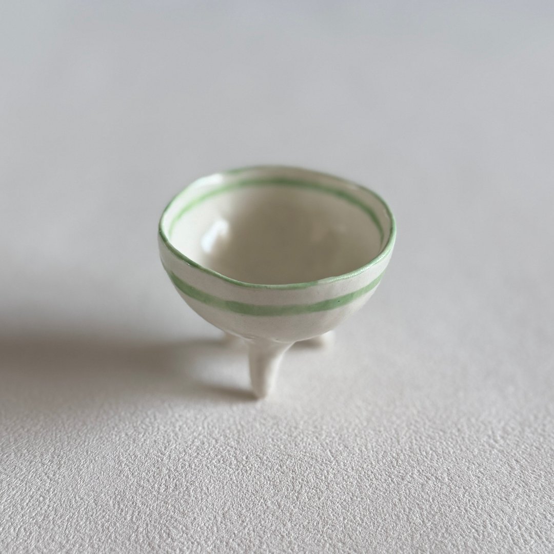 绿色线条三足小杯 - 其他杯子 - 陶 