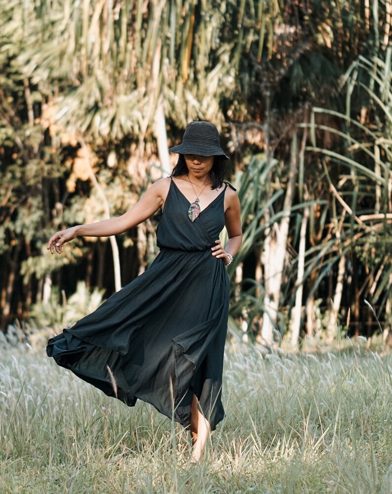 棉质黑色连衣裙 长款黑色连衣裙 不对称黑色连衣裙 女式黑色连 - 洋装/连衣裙 - 其他材质 